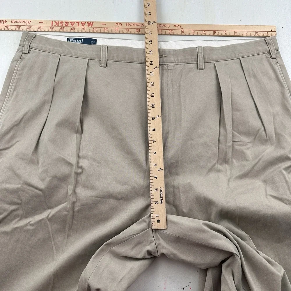 VTG Polo Ralph Lauren BIG Andrew Chino Pants Men 48Bx32 Fits 47x32 Khaki Pleated